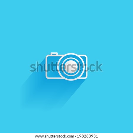 Camera, flat icon isolated on a blue background for your design