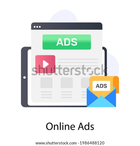 Online ads icon in flat concept design