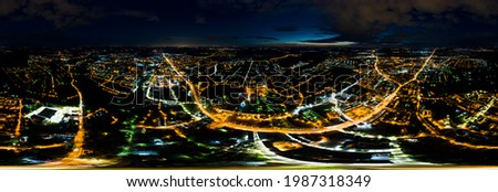 Sergiev Posad, Russia. The city of the golden ring of russia. Aerial view at night. Holy Trinity Sergius Lavra. Panorama 360