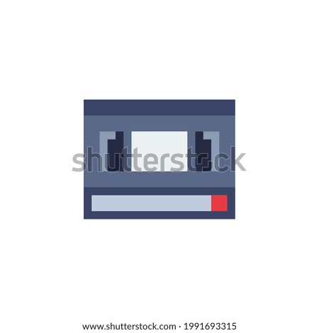 Video tape icon. Retro 80s. Pixel art flat style. Web site design. 8-bit. Video game sprite. Isolated abstract vector illustration. 