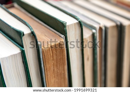 Old antique books as background. Close-up