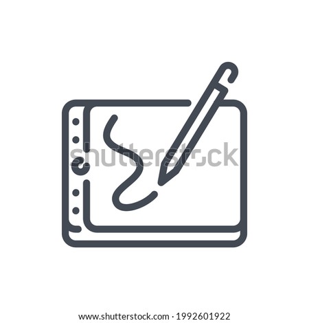 Drawing tablet with digital pencil line icon. Designer graphic board vector outline sign.