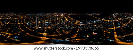 Astrakhan, Russia. Aerial view of the city at night. Street lights. Panorama 360
