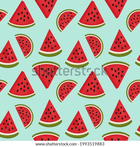 Seamless pattern of watermelon on light blue background