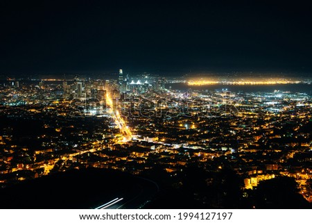 View Downtown San Francisco skyline city at night, California USA. High quality photo