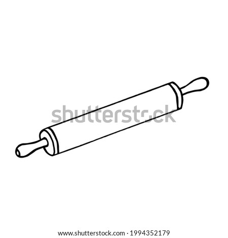 Rolling pin on a white background.Vector kitchen accessories can be used in confectionery designs.Doodle illustration.