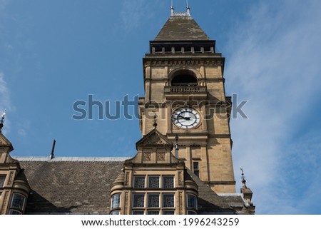 Wakefield town hall clock tower. United Kingdom. Close up. 