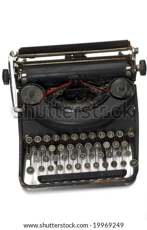 an old, rusty typewriter on white