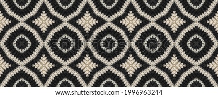 Seamless Ethnic Pattern. Wicker Embroidery Light Print. Turkmenian Ornament. Art Lines Ikat. Wicker Oriental Tapestry. Rug macrame Delicate Cloth.