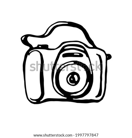 Camera. Vector, black line, isolated