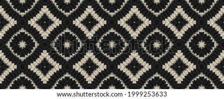 Seamless Ethnic Embroidery. Woven Tapestry Dull Print. Christmas Border. Boho Strips Rug. Wicker Aztec Macrame. Rug macrame Factory Old Texture.