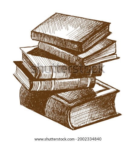 hand drawn vector sketch of stack of books