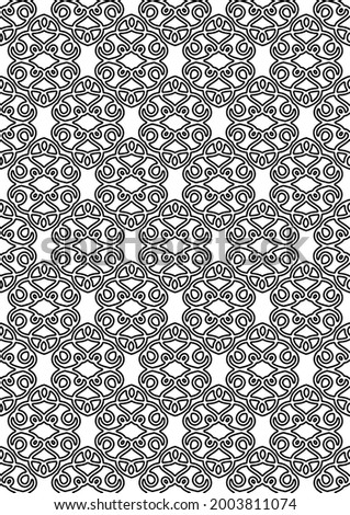 seamless decorative pattern. monochrome ornate ornament. black isolated contour. tile. template, vertical cover, a4, coloring, print.