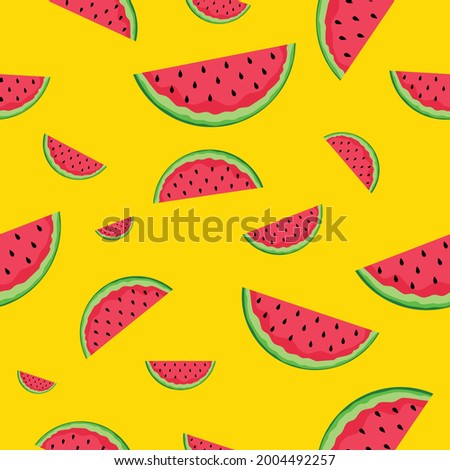Watermelon pattern. Seamless watermelons isolated on yellow background.