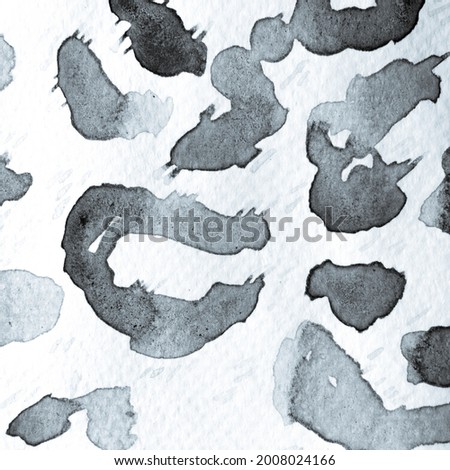 Animal Camouflage Background. Large African Backdrop.  Monochrome and Greyscale Watercolor Camouflage Design.  Spot Tile. Leopard Skin Print.  Hand Drawn Safari Surface. Leopard Abstract Texture.