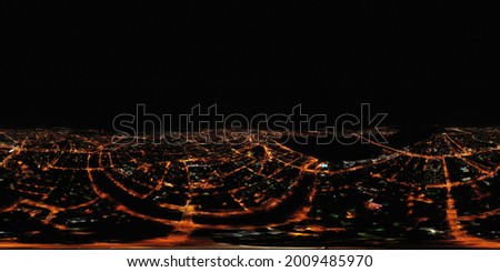 Astrakhan, Russia. Aerial view of the city at night. Street lights. Panorama 360