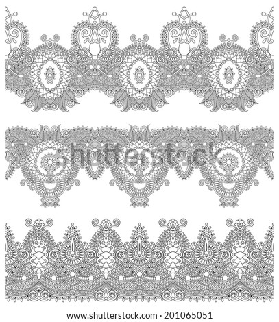 collection of seamless ornamental floral stripes, black and white collection, raster version
