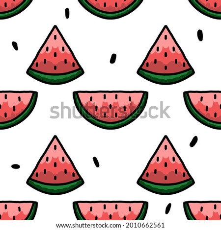 Watermelon and Seed Pattern on White  Background