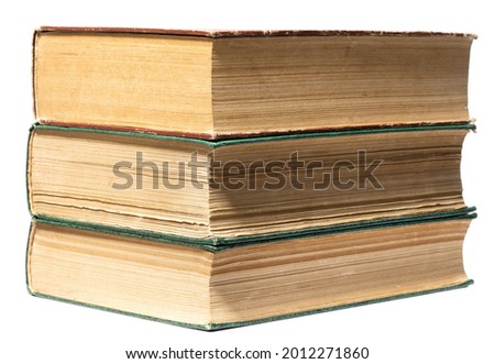 stacked old book isolated on white background