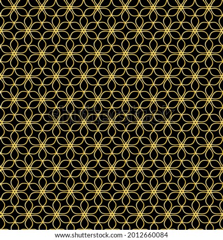 Geometric floral pattern. Golden ornament on black background. Elegant design for decoration.