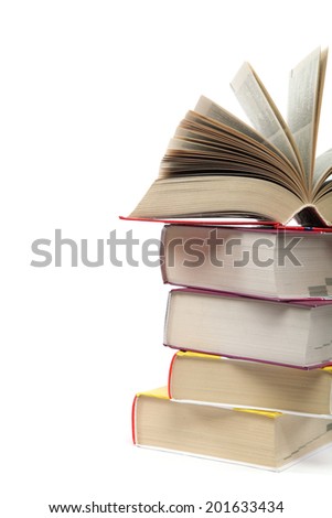 A stack of books isolated on a white background.