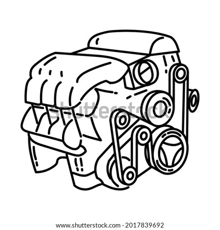 Car Engine is Part of Mechanical Equipment Device Hand Drawn Vector Icon Set.
