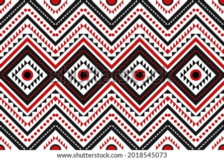 Ethnic red black Aztec pattern Geometric on the tile carpet pillow case, Tribal vector ornament. Seamless African Moroccan native fabric textile.