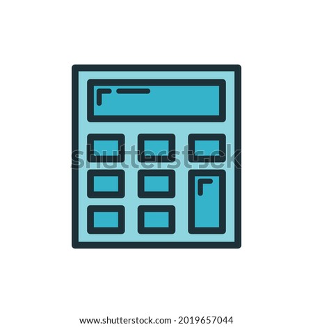Calculator icon, educational institution process school, color outline flat vector illustration, isolated on white. Office supplies symbol, concept back to school.