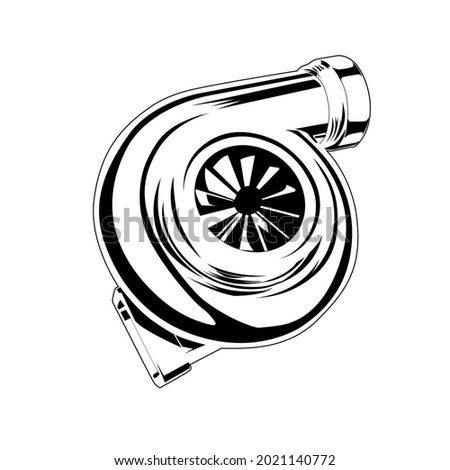 Turbocharger monochrome illustration black and white car part