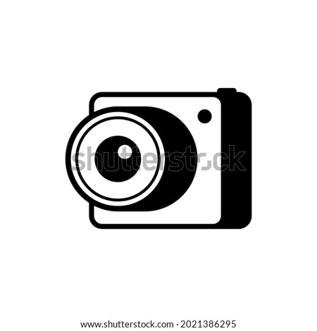 Black and white camera icon. Vector illustration on blank background. 