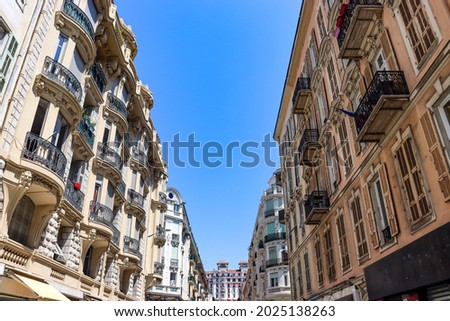 Refurbished old facades from the 19th century in Nice, Cote d Azur, France