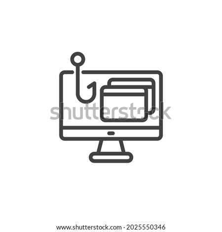 Phishing attack line icon. linear style sign for mobile concept and web design. Cyber attack outline vector icon. Symbol, logo illustration. Vector graphics