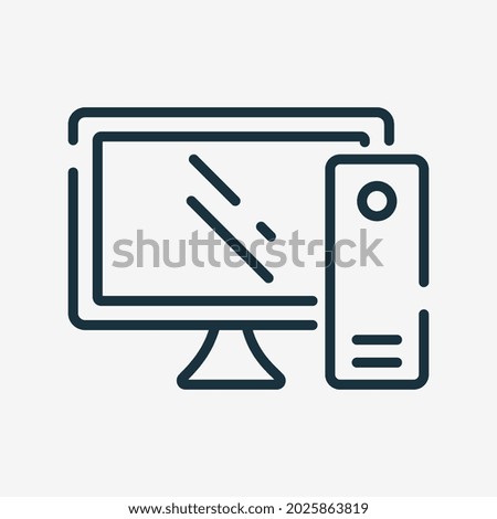 Desktop Computer Monitor Linear Icon. PC Outline Icon. Editable Stroke. Isolated Vector Illustration.