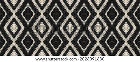 Seamless Ethnic Embroidery. Wicker Embroidery Delicate Print. England Ethnic Embroidery. Christmas Rhombus Yarn. Wicker Norwegian Chenille. Rug macrame Needlework Ethnic Pattern.