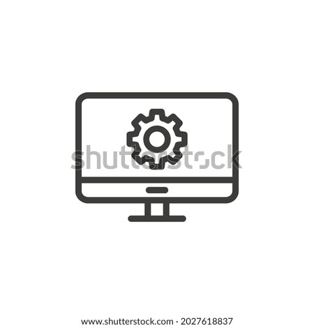 Laptop with gear icon on white background.