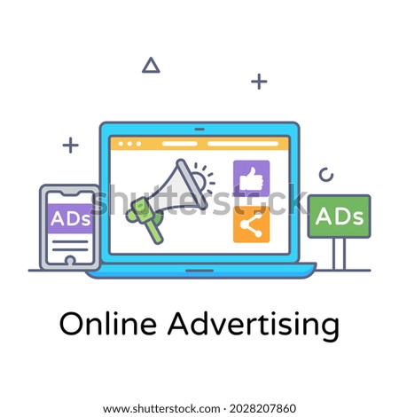An online advertising flat outline concept icon