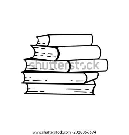 Books stack sketch on a white isolated background. Hand-drawn library literature. Vector illustration.