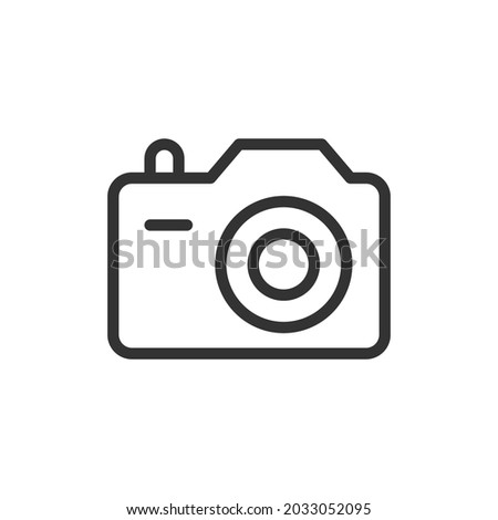 Thin line icon of camera. Vector outline sign for UI, web and app. Concept design of camera icon. Isolated on a white background.