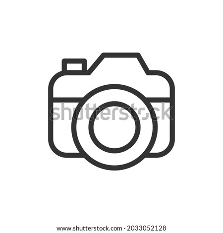 Thin line icon of camera. Vector outline sign for UI, web and app. Concept design of camera icon. Isolated on a white background.