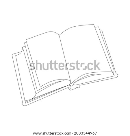 Открытая книга тонкая линия. Opened book thin line. Handmade vector drawing isolated on white background.
