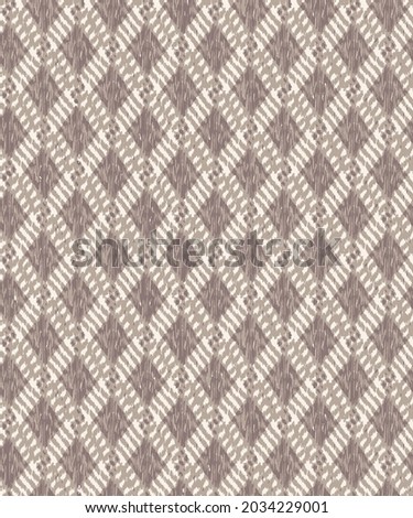 Ikat Ogee background - Ethnic folk seamless pattern. Abstract ikat brown and beige background for textile design, wallpaper, surface textures. Boho Style