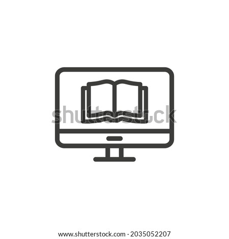 Desktop computer with book icon on white background.