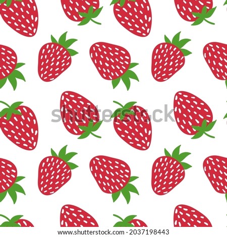 Strawberry seamless pattern. Vector strawberries in cartoon style. Bright colourful pattern with juicy berries. Design for textile, fabric, menu, room decor, greeting cards, wrapping paper.