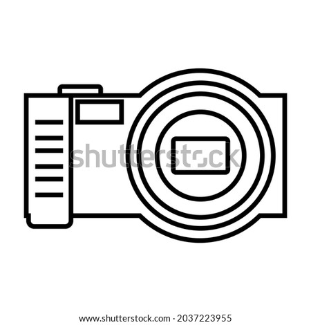 Vector image of a camera with black outlines on a white background. Video camera app icon and texture. Studio camera for photographer outline icon.