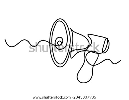 Abstract megaphone as continuous lines drawing on white background