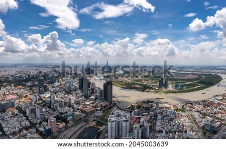 Drone view of Ho Chi Minh city downtown in the beautiful morning