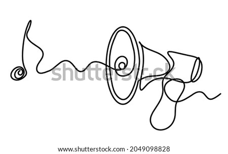 Abstract note and megaphone as continuous lines drawing on white background. Vector