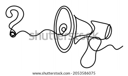 Abstract question mark and megaphone as continuous lines drawing on white background. Vector