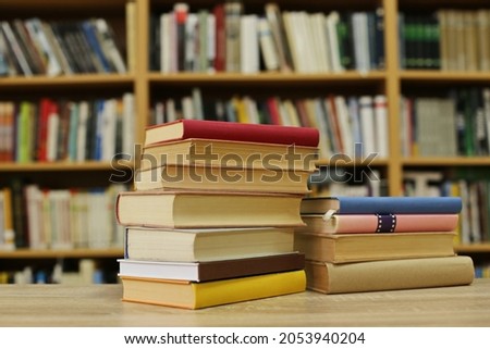 Books on table in library