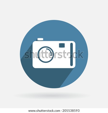 Circle blue icon with shadow. photo camera